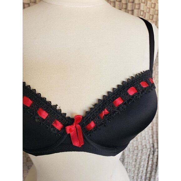 Women's Bra 38D Push up Embroidered Princess Balconette Black Bra 38D - Picture 3 of 6